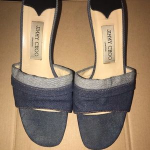 A pair of Jimmy Choo denim heels slightly used.